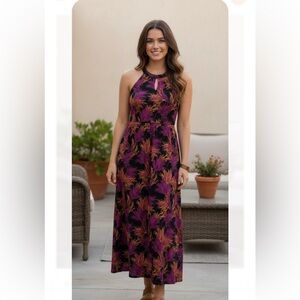 New Banana Republic Black and Purple Floral Maxi Dress